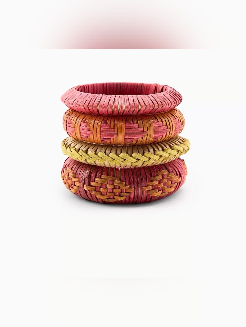Zara Handwoven Pink & Yellow Stackable Bangle Bracelet Set